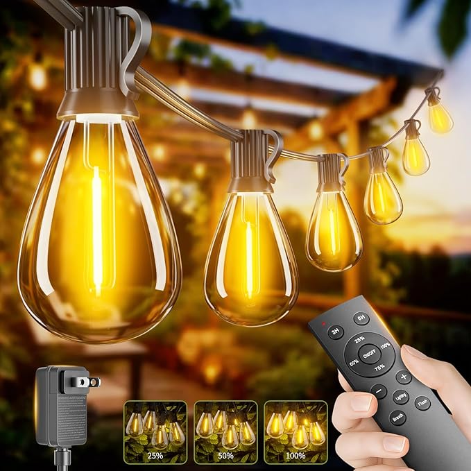 200FT LED Outdoor String Lights with Remote, One Continuous Strand Patio Lights with 72+2 Shatterproof S11 Bulbs, Dimmable 2200K Warm White, Timer & 3 Modes, Low Voltage for Backyard Garden