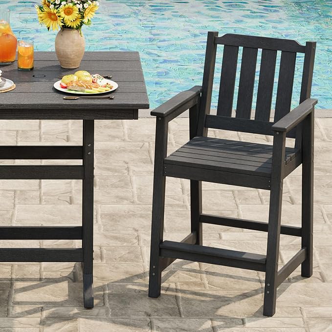 Garvee Outdoor Patio Bar Height Chair Set of 4, All-Weather HDPE Bar Height Barstools Widened Chair Set, Adirondack Chairs Set with Widened Armrests for Garden, Poolside, Bistro