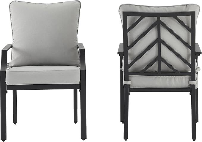 Crosley Furniture Otto 2-Piece Outdoor Chair Set, Dining Patio Chairs for Deck, Backyard, Matte Black with Gray Cushions