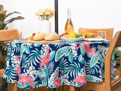 YiHomer Indoor Outdoor Tabletop for Spring Summer Decorations, Picnics and Dinner Parties - Stain and Water Resistant, Flamingo Dancing, Zipper Tablecloth, 60" Round with Umbrella Hole