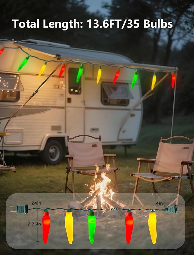 13.6Ft Multicolor Chili Pepper String Lights, 35 LED Red Green Yellow Jalapeno Lights, Plug-in Decorative Lights, Waterproof for Cinco de Mayo, Mexican Fiesta, Home Patio Party Christmas Tree Decor