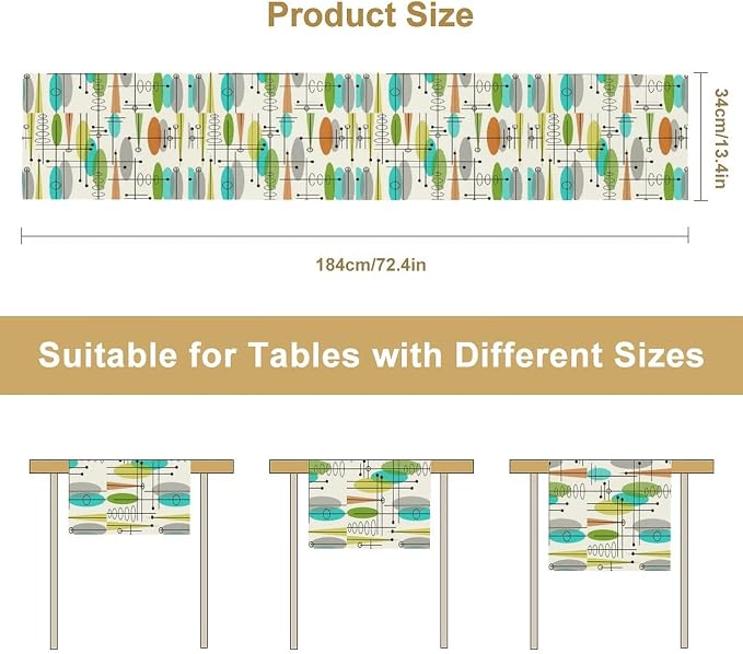 Mid Century Table Runners，Retro Modern Mid Century WeddingCoffee Table Runner, Farmhouse Style Table for Kitchen Dining Table Wedding/Graduation/Party 13x36in