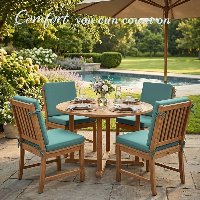 California Umbrella Outdoor Dining Chair, Set of 4 Patio Seat Cushions, 20 x 40 Inch, Premium Outdoor Memory Foam, Fade Resistant, Sunbrella Fabric, Fabric Ties, Aruba