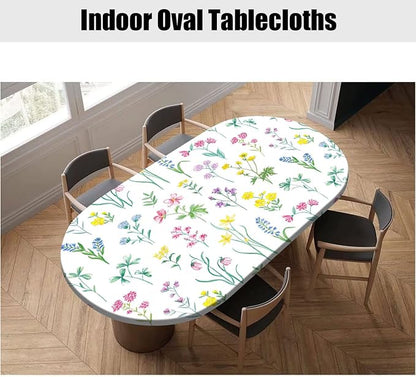 Oval Fitted Tablecloth, Purple Lavender and Pink Floral, 42x60 Inch, Polyester, Elastic Edged, Perfect for Dining, Special Occasions, Decorating