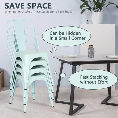 FDW | Set of 4 Metal Dining Chairs | Blue | Stackable Tolix Side Chairs with Backrest | Scratch-Resistant | Non-Slip Feet | Indoor/Outdoor Use | 330 lbs Capacity | Ideal for Kitchen & Restaurant