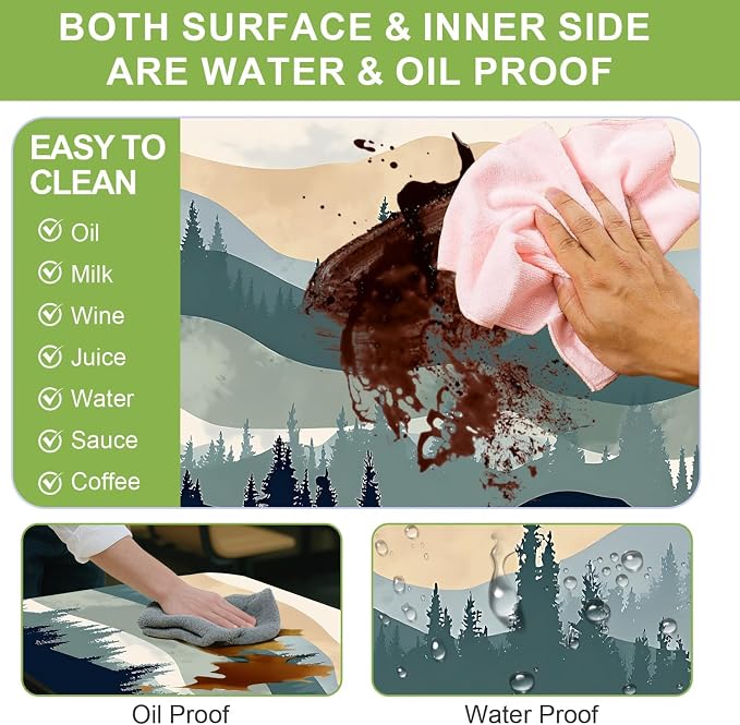 FOREVER QUEEN Picnic Table Cover with Bench Covers 72in,Waterproof Windproof Fitted Tablecloth,Mountain Forest Landscape Print Camping Essentials with Drawstring Bag for Patio,Park & Backyard