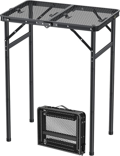 FUNYKICH Folding Grill Table for Outside(23''x16''), Max Height 29.4'' Portable Camping Tables(3 Adjustable Height), Lightweight Aluminum BBQ Table with Portable Handle for Camping, Picnic, BBQ, Black