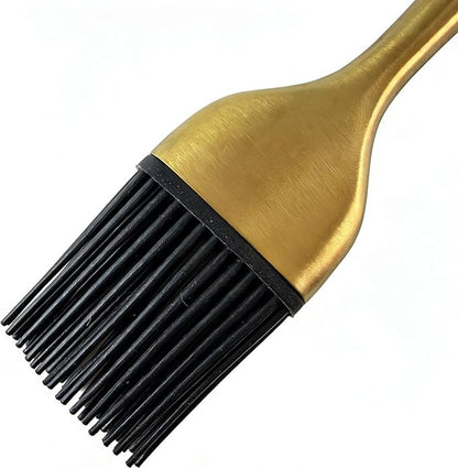Silicone Basting Brush for BBQ Grill, 2 Pack with 2 Extra Heads (4 Total), Gold Stainless Steel Handle, Heat Resistant Oil Brush for Cooking, Baking, Grilling, Dishwasher Safe