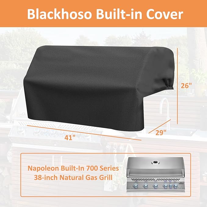 Built-in Grill Cover for Napoleon 38 inch 700 Series Built-in Gas Grills, 600D Heavy Duty PU Material Wateproof Island BBQ GrillTop Cover, Outdoor Kitchen Grill Head Accessory