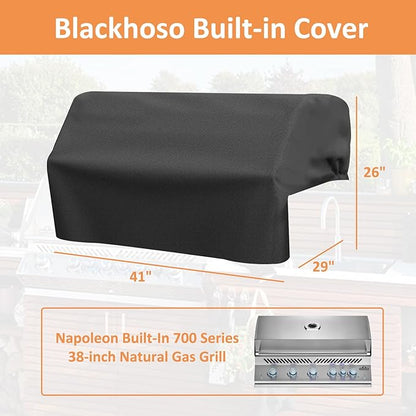 Built-in Grill Cover for Napoleon 38 inch 700 Series Built-in Gas Grills, 600D Heavy Duty PU Material Wateproof Island BBQ GrillTop Cover, Outdoor Kitchen Grill Head Accessory