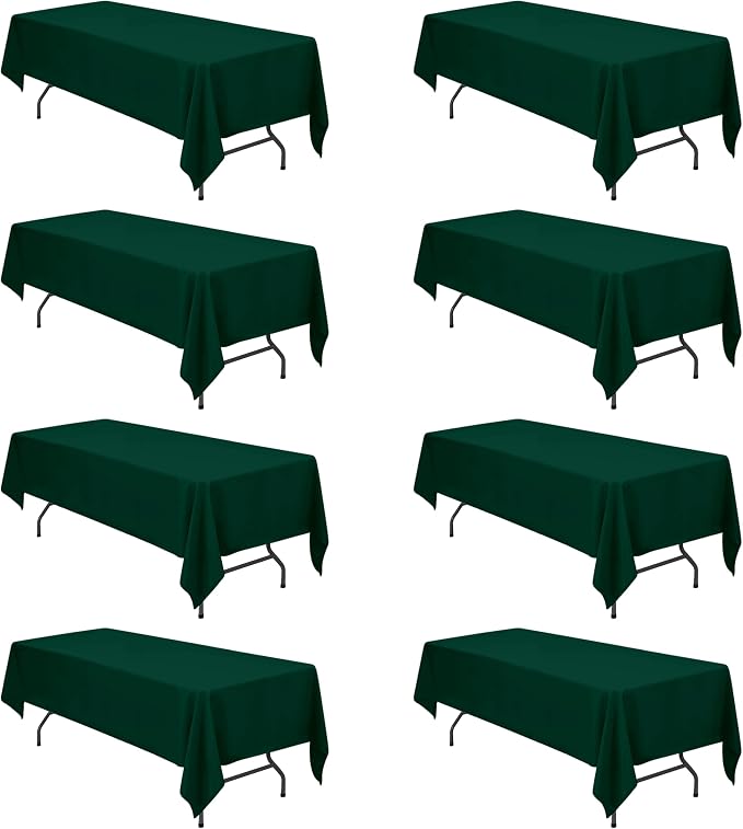 BRILLMAX 8 Pack Hunter Green Tablecloth 60x126 Inch for 8ft Rectangle Table | 150 GSM Polyester Fabric, 15" Standard Drop, Water, Stain & Wrinkle Resistant Cloth Cover for Wedding Reception Banquet Party
