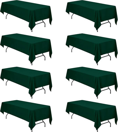 BRILLMAX 8 Pack Hunter Green Tablecloth 60x126 Inch for 8ft Rectangle Table | 150 GSM Polyester Fabric, 15" Standard Drop, Water, Stain & Wrinkle Resistant Cloth Cover for Wedding Reception Banquet Party