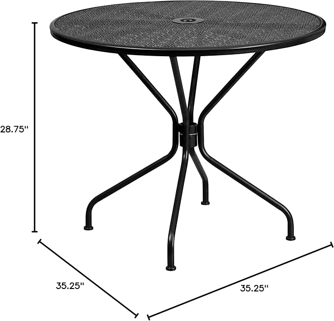 Flash Furniture Oia Commercial Grade 35.25" Round Black Indoor-Outdoor Steel Patio Table Set with 4 Square Back Chairs