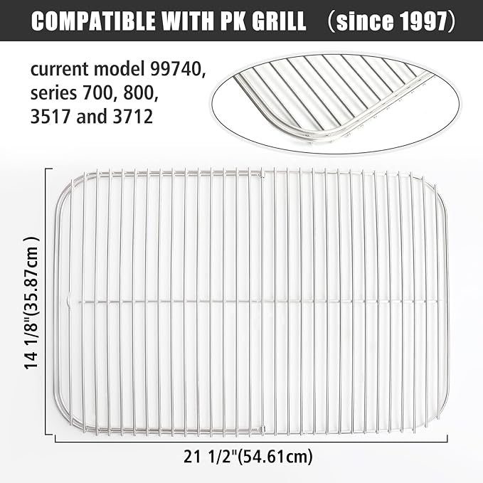 SafBbcue Cooking Grid for PK Barbecue Grills Hinged Grid Grate for PK 99010 Grills Replacement for Series 300, 3714, 3611 Smoker Stainless Steel, Compatible with PK Grill Pre-1997 Models