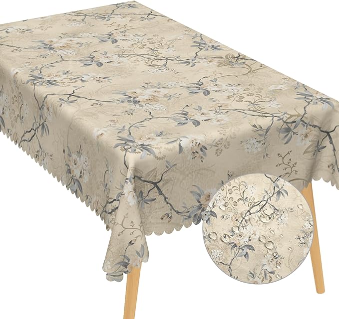Chic Flower Rectangle Tablecloths 60x102 Inch Elegant Wild Flowers Vintage Seasonal Table Cover for Party Picnic Dinner Decor Boho Waterproof Oblong Polyester Tablecloth for Spring Home Decor
