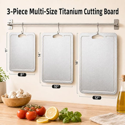 3-Piece Titanium Cutting Board Set, Scratch-Resistant, Dishwasher Safe | 3-piece titanium cutting board set with juice grooves,non-slip mat,double-sided use,dishwasher-safe cleanup for kitchen & BBQ