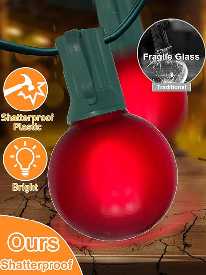 SUNSGNE 50FT G40 Round Christmas Lights Outdoor, Globe Christmas String Lights with 27 LED Frosted Red Green Lights(2 Spare) for Patio Balcony Roofline House Tree Decor, Green Wire