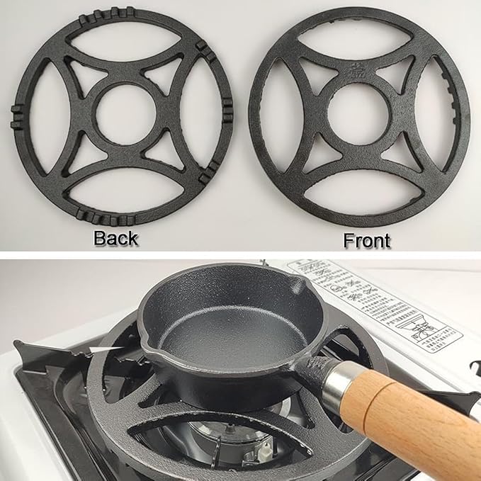 Non Slip Gas Ring Reducer, 6.9 Inch Cast Iron Wok Support Ring, Burner Grate for Moka Pot Butter Warmer Small Saucepan Compatible with Most Gas Stove Range Cooktop (Black)