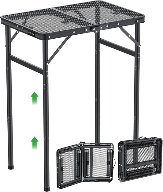 GARLLEN Folding Grill Table, 3 Adjustable Height Lightweight Camping Table with Heat-Resistant Tabletop, Portable Aluminum Picnic Tables for BBQ, Beach, Travel, 23.6" L x 15.7" W, Threaded Install