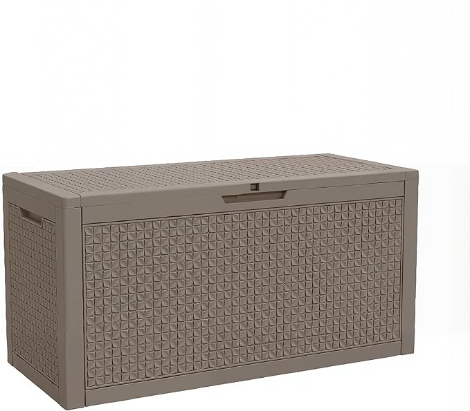 110 Gallon Large Outdoor Storage Box Waterproof, UV Resistant Resin Deck Box with Hydraulic Rod for Patio Furniture,Garden Tools,Cushions, Easy to Install（Grey）