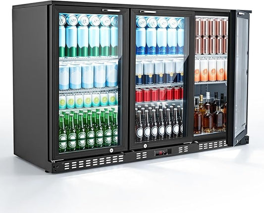 VEVOR Back Bar Cooler, 11.4 Cu.Ft Commercial Beverage Refrigerator with 3 Glass Door, Large Under Counter Fridge w/LED Lighting, Shelf, Low-E Glass Display Cooler for Store, Lobby, Restaurant, Pub