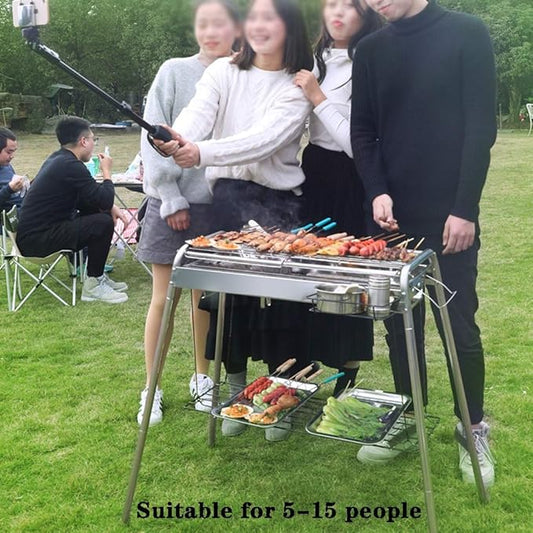 Barbecue Grill Charcoal,Outdoor Portable Stainless Steel Charcoal Grill, Home Barbecue Cooking Tools, with Hanging Basket, Storage Rack (Color : Silver, Size : 67 * 30 * 81cm)