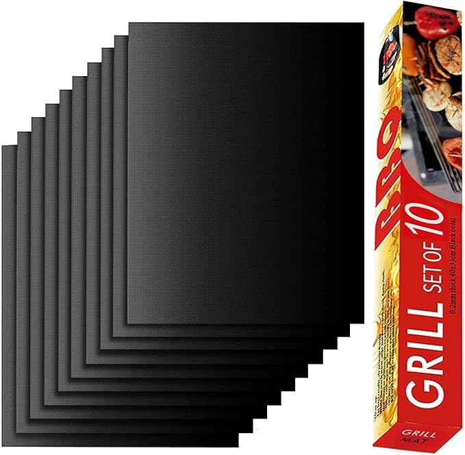 Grill Mats for Outdoor Grill, Set of 10 Grill Mat for Gas Grill, 100% Non-Stick BBQ Sheets for Grilling, 15.75 X 13 Inch