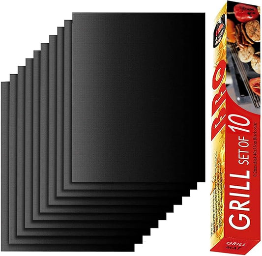 Grill Mats for Outdoor Grill, Set of 10 Grill Mat for Gas Grill, 100% Non-Stick BBQ Sheets for Grilling, 15.75 X 13 Inch