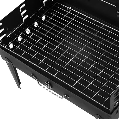 44 * 27 * 22cm Portable Square Charcoal Grill, Foldable BBQ Grill Kit Easy to Carry for Outdoor Camping and Picnic Grilling, with Grilling Mesh,Fork,Shovel, Black