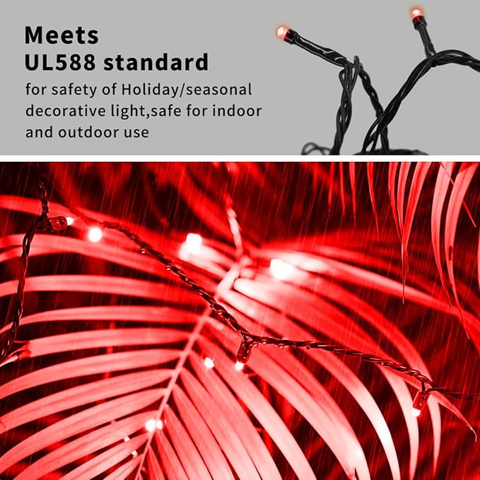 105ft 300 LED Christmas String Lights, End to End Plug 8 Modes | Christmas Lights UL Certified - Outdoor Indoor Fairy Light Christma s Tree, Patio, Garden, Party, Wedding, Holiday (Red)