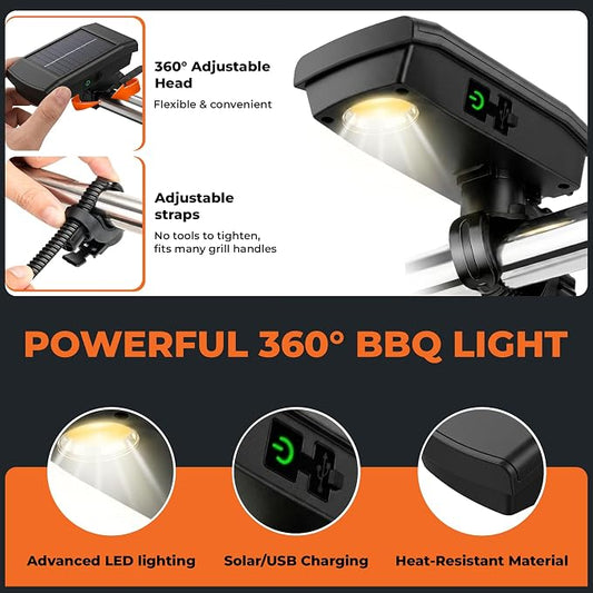 Griddle Buddy Night Chef Pro Outdoor Grill Light - Solar & USB-C Rechargeable LED BBQ Light Auto On/Off Tilt Sensor, Universal Mount, Weatherproof Grill Accessory for Blackstone, Weber & Most Grills