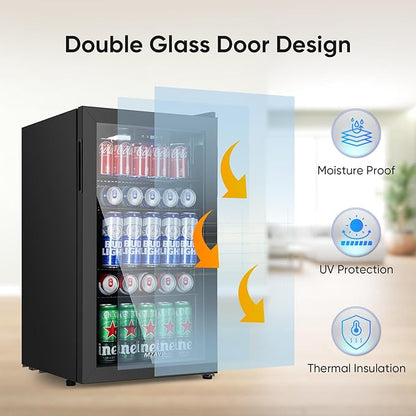 Beverage Refrigerator Cooler, 120 Can Mini Fridge with Digital Temperature Display for Soda Beer, 3 Cu.Ft Drink Fridge with White Indicator Light & Reversible Door - Black
