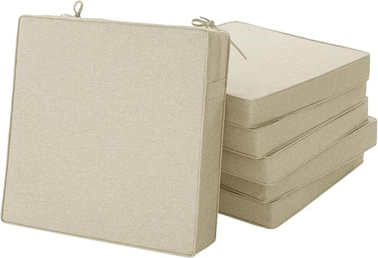 Outdoor Chair Cushions, Set of 6, 22 x 22 Inch, Beige | Water Resistant, Fade Resistant, Patio Furniture Square Seat Replacement, Removable Cover with Ties, Non-Slip Bottom