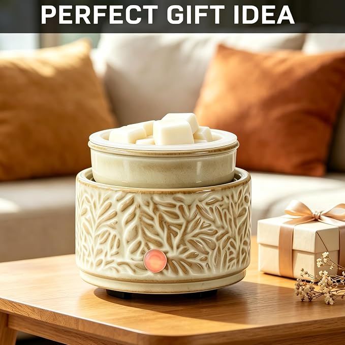 Wax Melt Warmer with Timer and Silicone Liner, 3-in-1 Ceramic Electric Scented Wax Burner for Home Aromatherapy, Fast Melting Fragrance Oil Warmer for Jar Candles Gifts for Women
