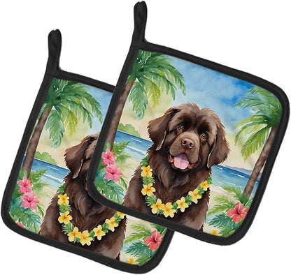 Caroline's Treasures Newfoundland Luau Pair of Pot Holders Kitchen Heat Resistant Pot Holders Sets Oven Hot Pads for Cooking Baking BBQ, 7 1/2 x 7 1/2