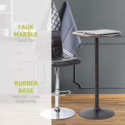 Pearington Round Bar and Pub Table with Faux Marble Top and Black Base, 1-Pack