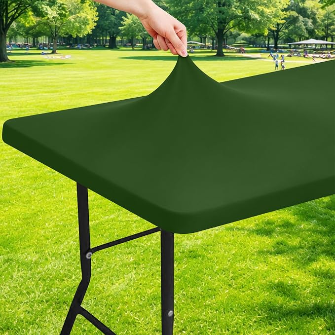 Moosfor Spandex 4 Foot Rectangle Table Cloth, Elastic Fitted Tablecloths for Picnic, Stretch Washable Patio Table Cover for Outdoor, Camping, Banquet and Parties (Olive Green, 24"x48")