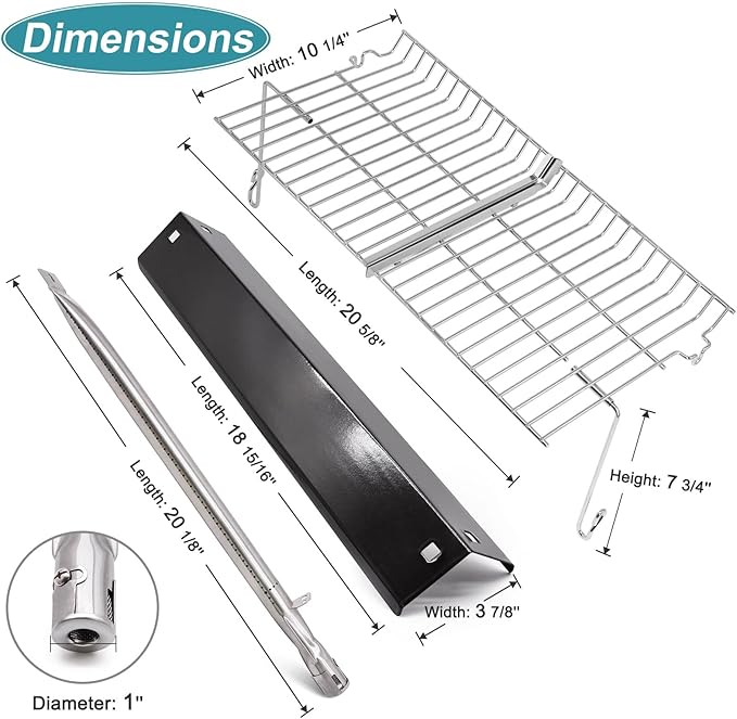 Criditpid Grill Replacement Parts for Chargriller 5050 5650 3001 5072 3008 Model. Grill Heat Plate Shield, Burners, Hanger Bracket, Igniter and Warming Rack for Char Griller Replacement Parts 5050.