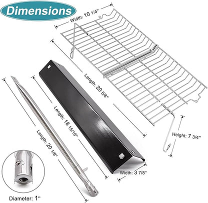 Criditpid Grill Replacement Parts for Chargriller 5050 5650 3001 5072 3008 Model. Grill Heat Plate Shield, Burners, Hanger Bracket, Igniter and Warming Rack for Char Griller Replacement Parts 5050.