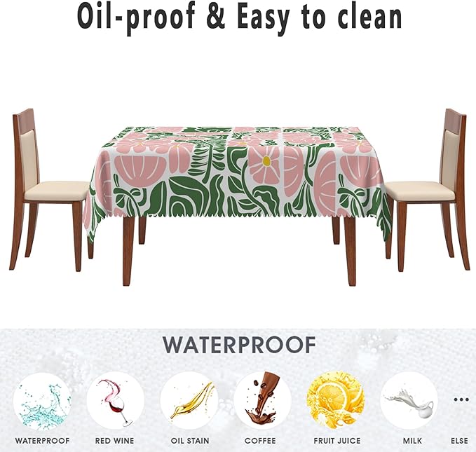 Green Pink Abstract Flowers Rectangular Tablecloth Seasonal Paisley Table Cloth Perfect for Spring Home Decor Indoor Outdoor Washable Wrinkle Free Table Cover for Picnic Camping 60x84 Inch