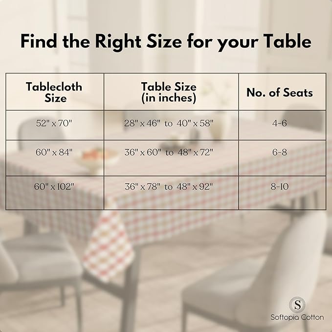 Gingham Check Tablecloth, 60x102 Inches, Reusable Farmhouse Dining Table Cover, 100% Cotton, Washable Table Linen for Thanksgiving, Fall Gatherings, Rust Tan and Natural Plaid