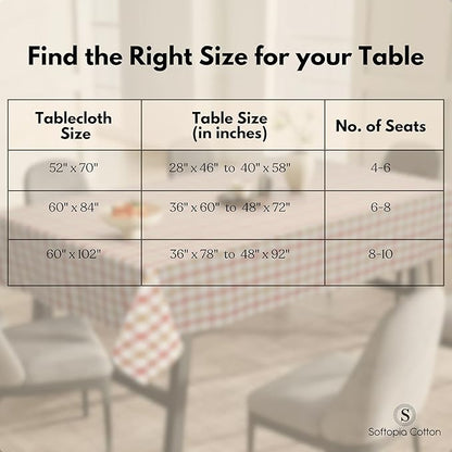 Gingham Check Tablecloth, 52x70 Inches, Reusable Farmhouse Dining Table Cover, 100% Cotton, Washable Table Linen for Thanksgiving, Fall Gatherings, Rust Tan and Natural Plaid