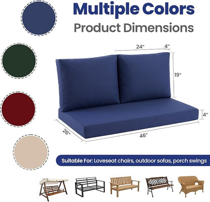 Outdoor Loveseat Cushion Set, 46" x 26" Loveseat Cushions for Outdoor Furniture, Waterproof & Fade-Resistant Patio Furniture Cushions, Deep Seat Cushion for Bench, Swing and Couch, Navy Blue