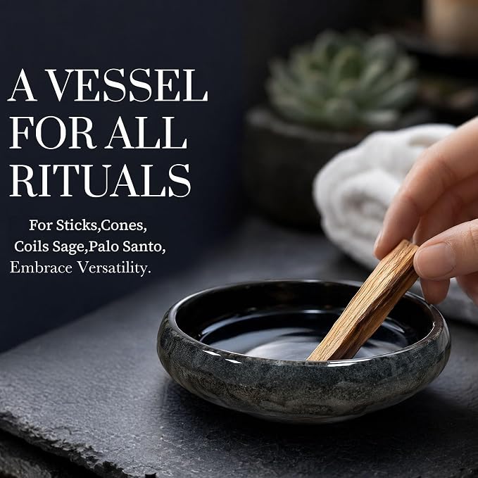6 Inch Japanese Incense Holder for Stick,Ceramic Handmade Black | Incense Burner Bowl,9-Hole Design for Sticks,Cones,Coils Sage,Palo Santo - Perfect for Meditation,Yoga & Zen Home Décor