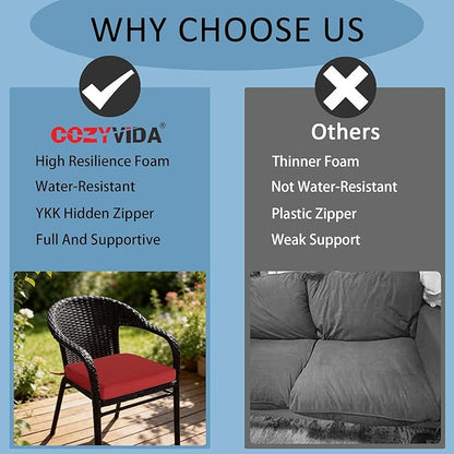 COZYVIDA Outdoor Chair Cushions Pad 20"x19.5" Set of 4, Tie Straps for Secure Fit and Hidden YKK Zippers, Water-Resistant, UV-Resistant 1000+ Hrs,Chili