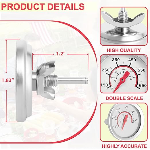 1.8" Lid Temperature Gauge G432-8L00-W1 for Charbroil Grill Thermometer Replacement Charbroil Advantage & Tru-Infrared Performance 463625217 463229521 463238218 463243518 463274419 Heat Indicator etc.