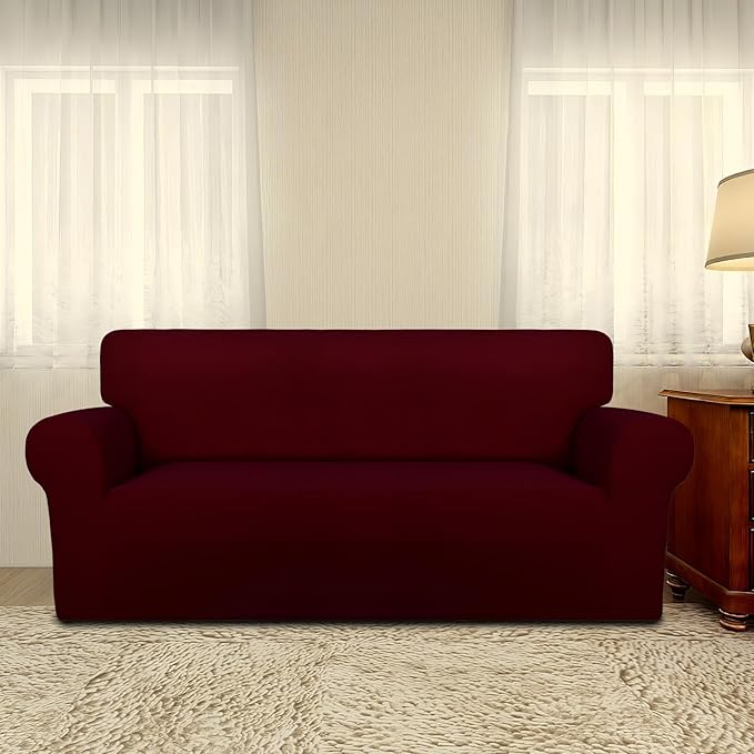 PureFit Stretch Oversized Loveseat Covers Couch Covers for Sofa Wine