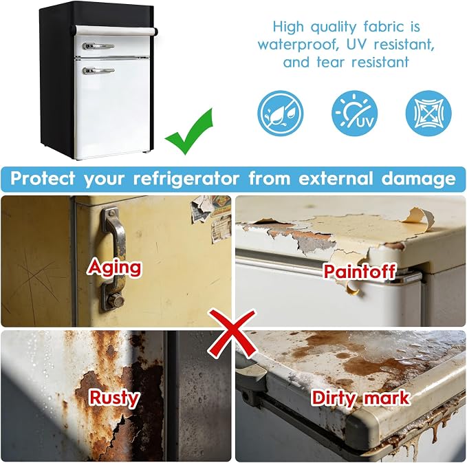 Mini Fridge Cover, Waterproof Upright Outdoor Refrigerator Covers 22" W X 23" D X 34" H Heavy Duty Beverage Beer Refrigerators Cover for Most 3.0 Cubic Compact Mini Freezer, Black