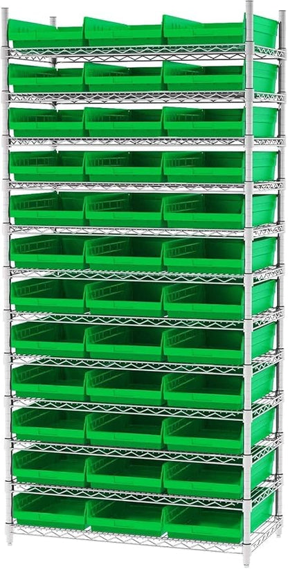 Akro-Mils 30178 Heavy Duty Plastic Shelf Bins, 18"x 11"x 4", Green, 12-Pk | Heavy Duty Nesting Storage Bins for Garage, Closet, Refrigerator, Kitchen, Cabinet, Drawer Organization, Pantry Organization