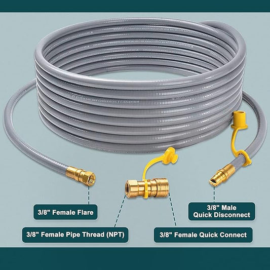 GASPRO 24 Feet 3/8" ID Natural Gas Hose, Low Pressure LPG Hose with Quick Connect, for Weber, Char-broil, Pizza Oven, Patio Heater and More